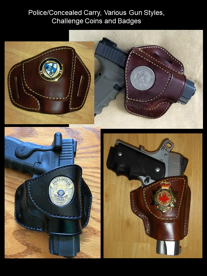 Police/concealed carry, various gun styles, Challenge coins and badges