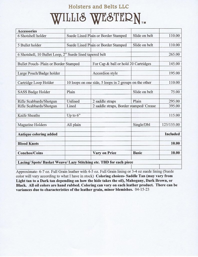 Willis Western Price List, page 2