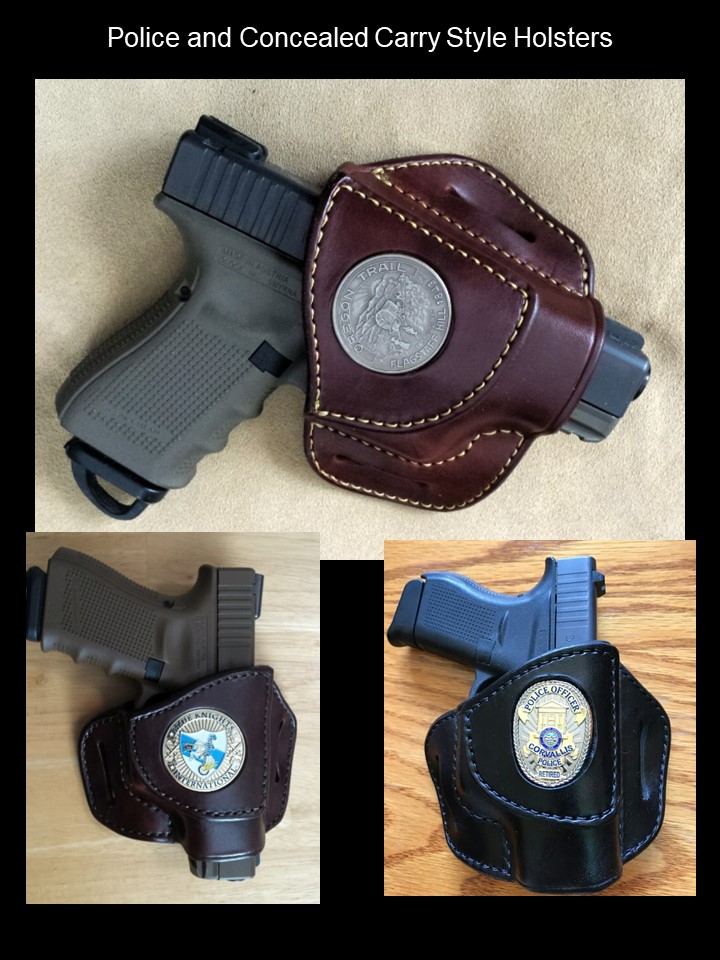 Police and Concealed Carry Style Holsters with Challenge Coins or Badges