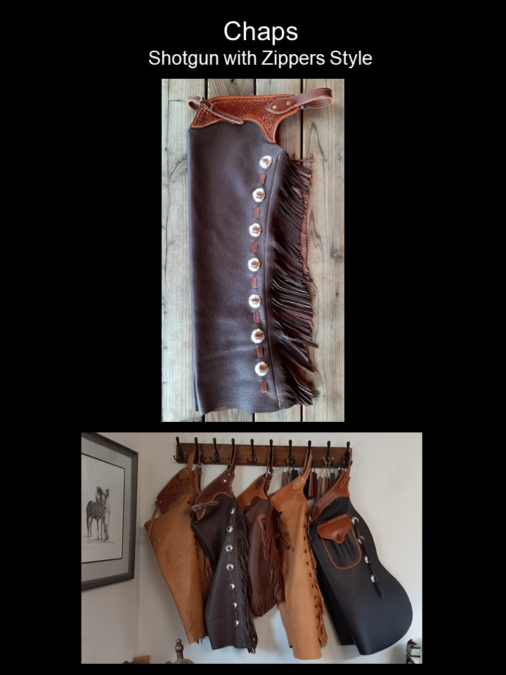 Leather Chaps, Shotgun with Zippers Style, also photo of different style chaps